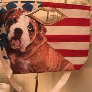 Super cute red white and blue flag purse with puppy dog on the front